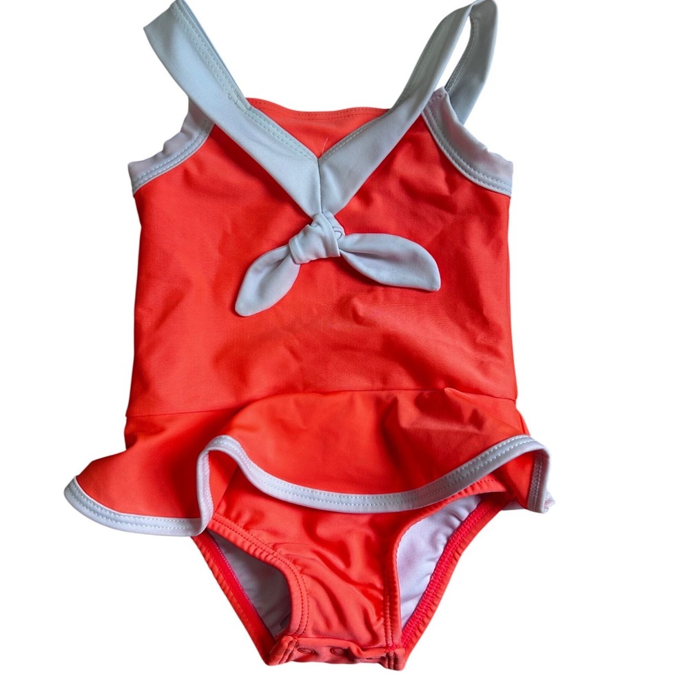 Lullaby Set Baby Girls Coral Orange White Bow Peplum One Piece Swimsuit‎ 18M NWT